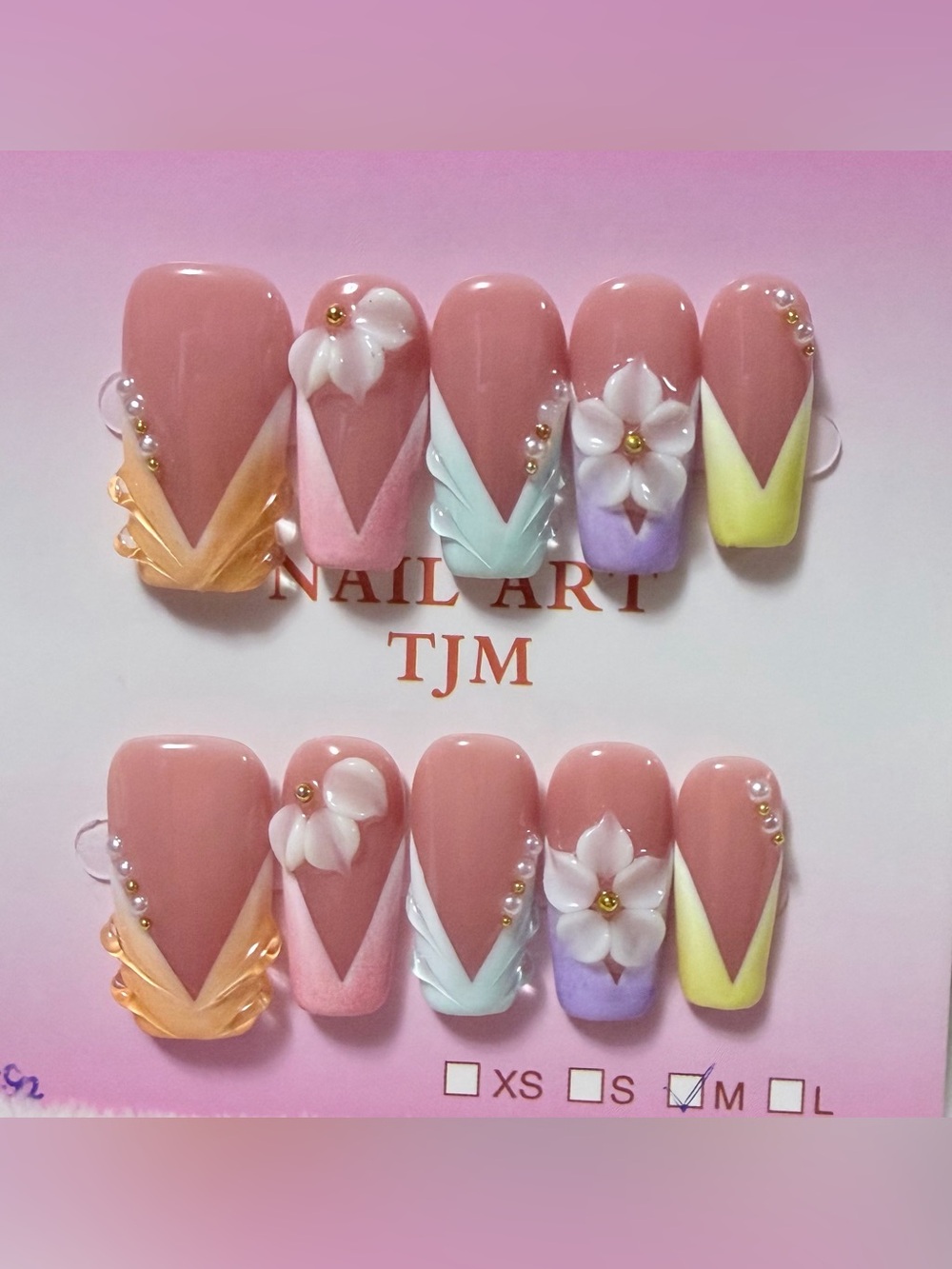 Pink Floral V-Shaped Press-On Nail Set